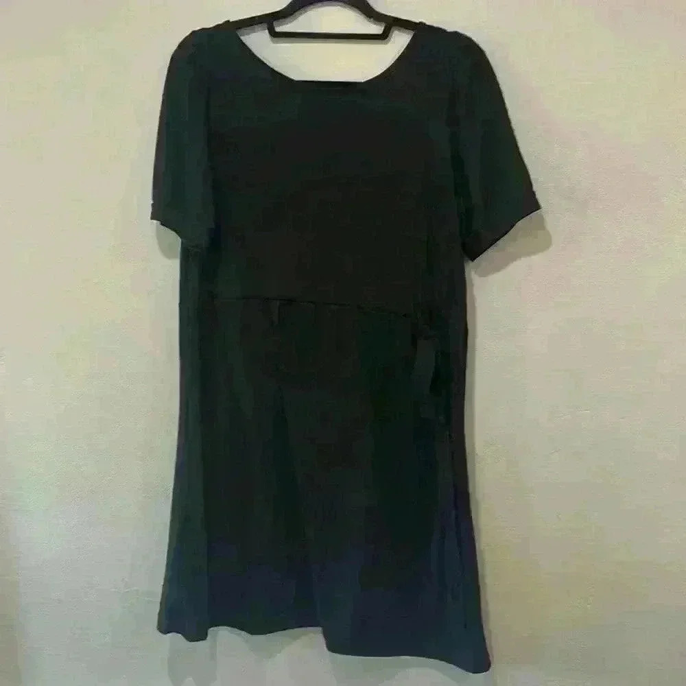 Black v neck dress with adjustable waist and slightly puffy sleeves size large - Picture 7 of 11